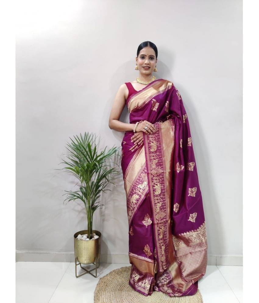 Apnisha Jacquard Embellished Saree With Unstitched Blouse Piece ( Wine ) Apnisha Jacquard Embellished Saree With Unstitched Blouse Piece ( Wine )