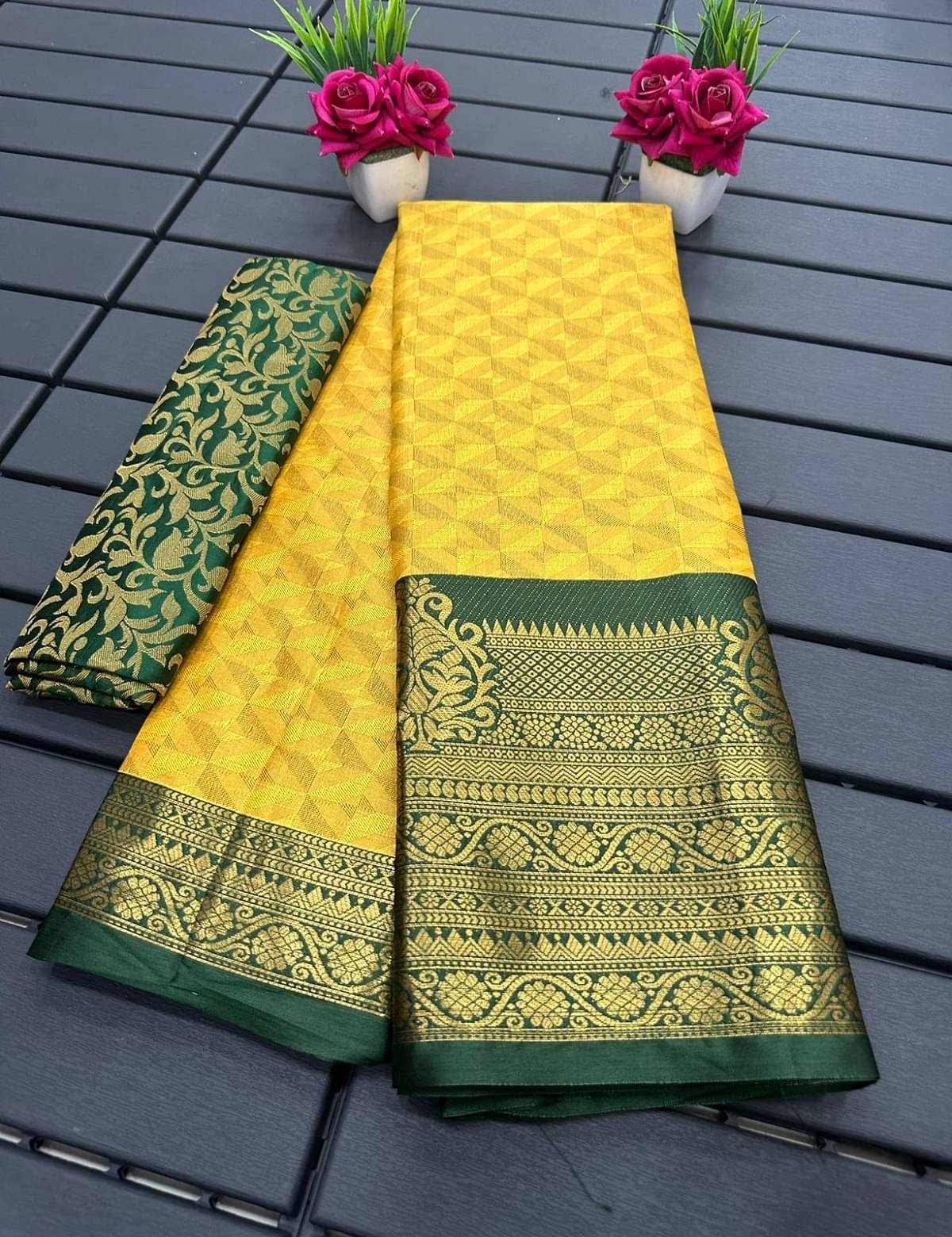 Apnisha Silk Blend Embellished Saree With Unstitched Blouse Piece ( Yellow ) Apnisha Silk Blend Embellished Saree With Unstitched Blouse Piece ( Yellow )