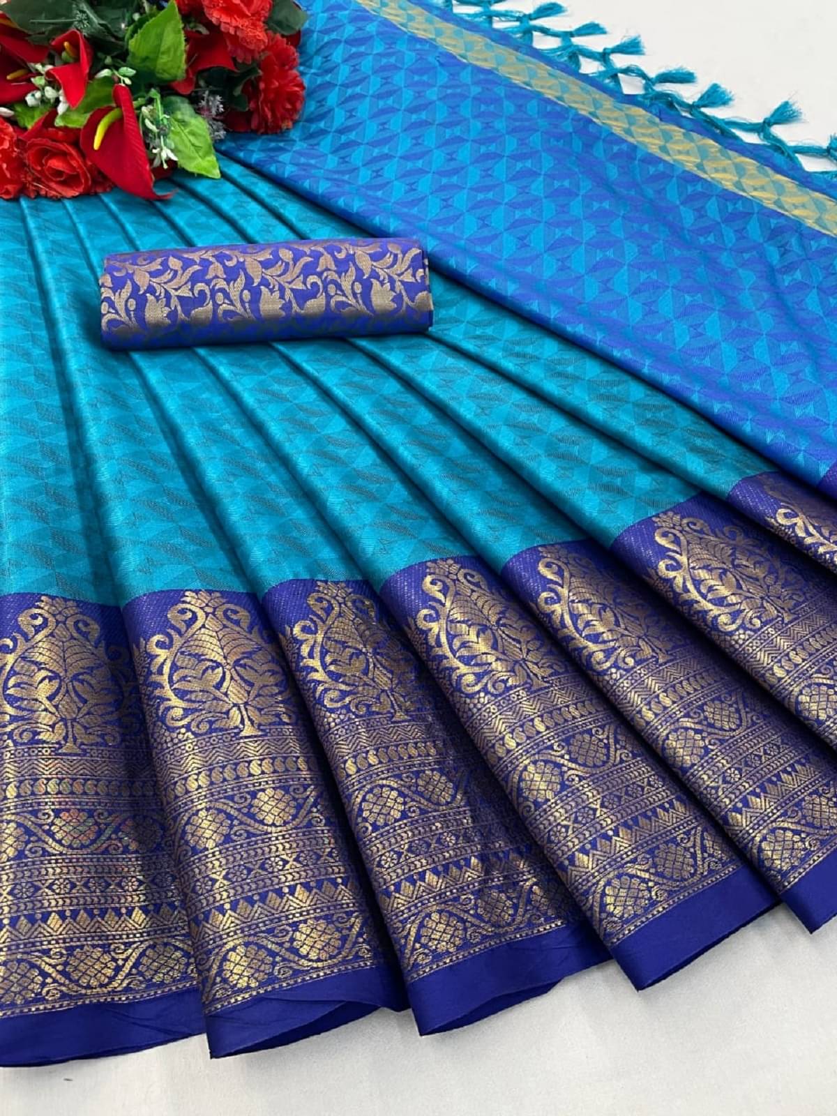 Apnisha Silk Blend Embellished Saree With Unstitched Blouse Piece ( SkyBlue ) Apnisha Silk Blend Embellished Saree With Unstitched Blouse Piece ( SkyBlue )