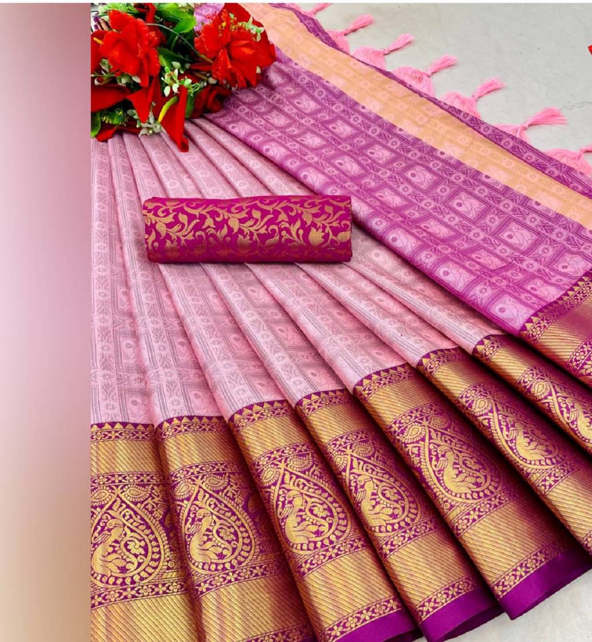 Apnisha Silk Embellished Saree With Unstitched Blouse Piece ( Pink ) Apnisha Silk Embellished Saree With Unstitched Blouse Piece ( Pink )