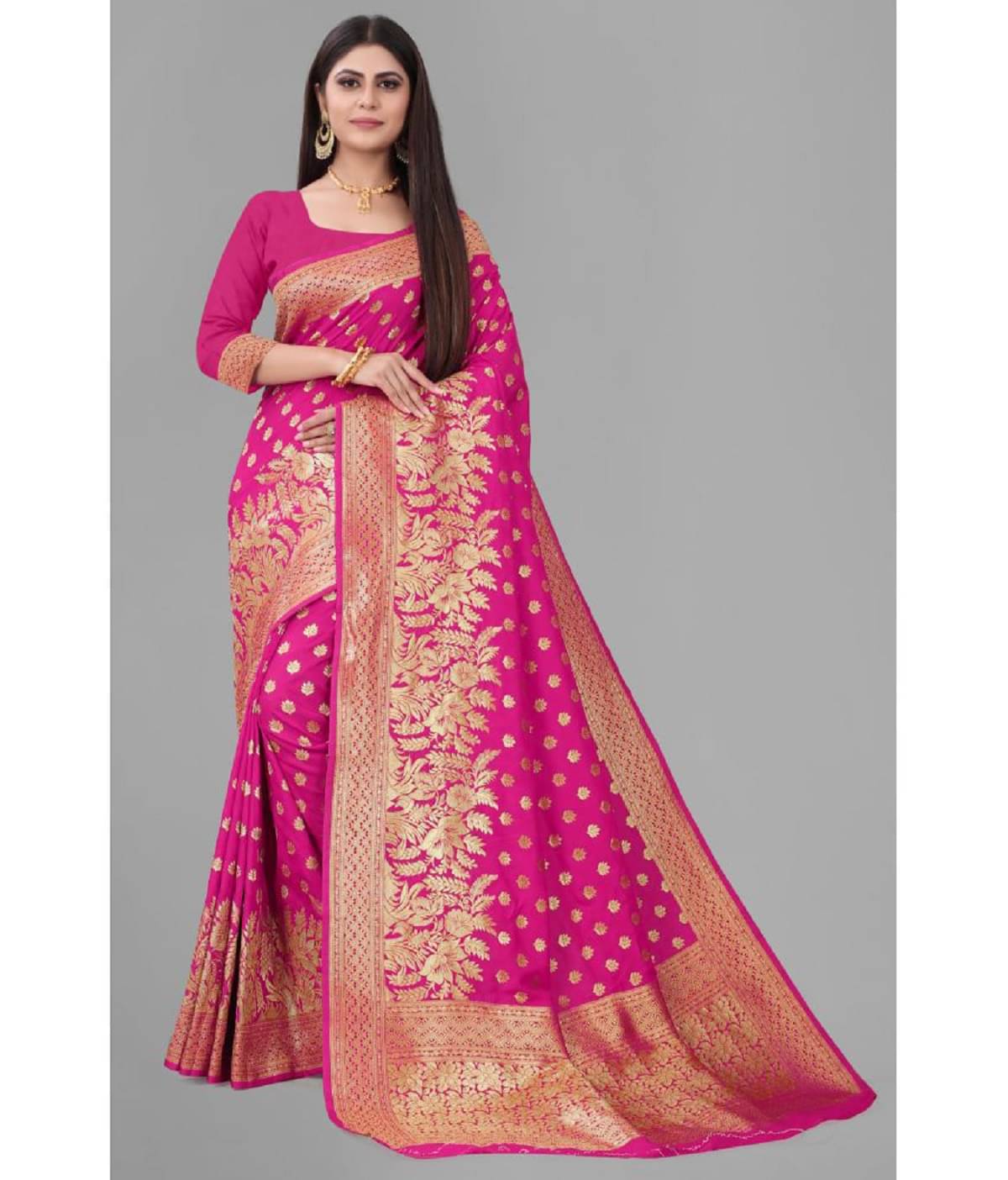 Gazal Fashions Banarasi Silk Embellished Saree With Unstitched Blouse Piece ( Pink ) Gazal Fashions Banarasi Silk Embellished Saree With Unstitched Blouse Piece ( Pink )