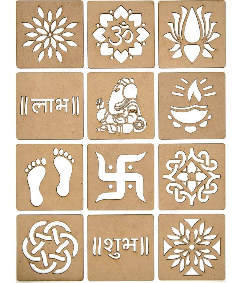     			M.G ENTERPRISE DIY MDF Wood Organic Rangoli Stencils For Floor and Wall G-1 Set of 12 pc (4 in x 4 in)