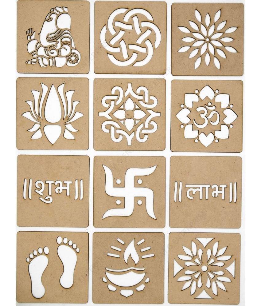     			M.G ENTERPRISE DIY MDF Wood Organic Rangoli Stencils For Floor and Wall G-1 Set of 12 pc (4 in x 4 in)