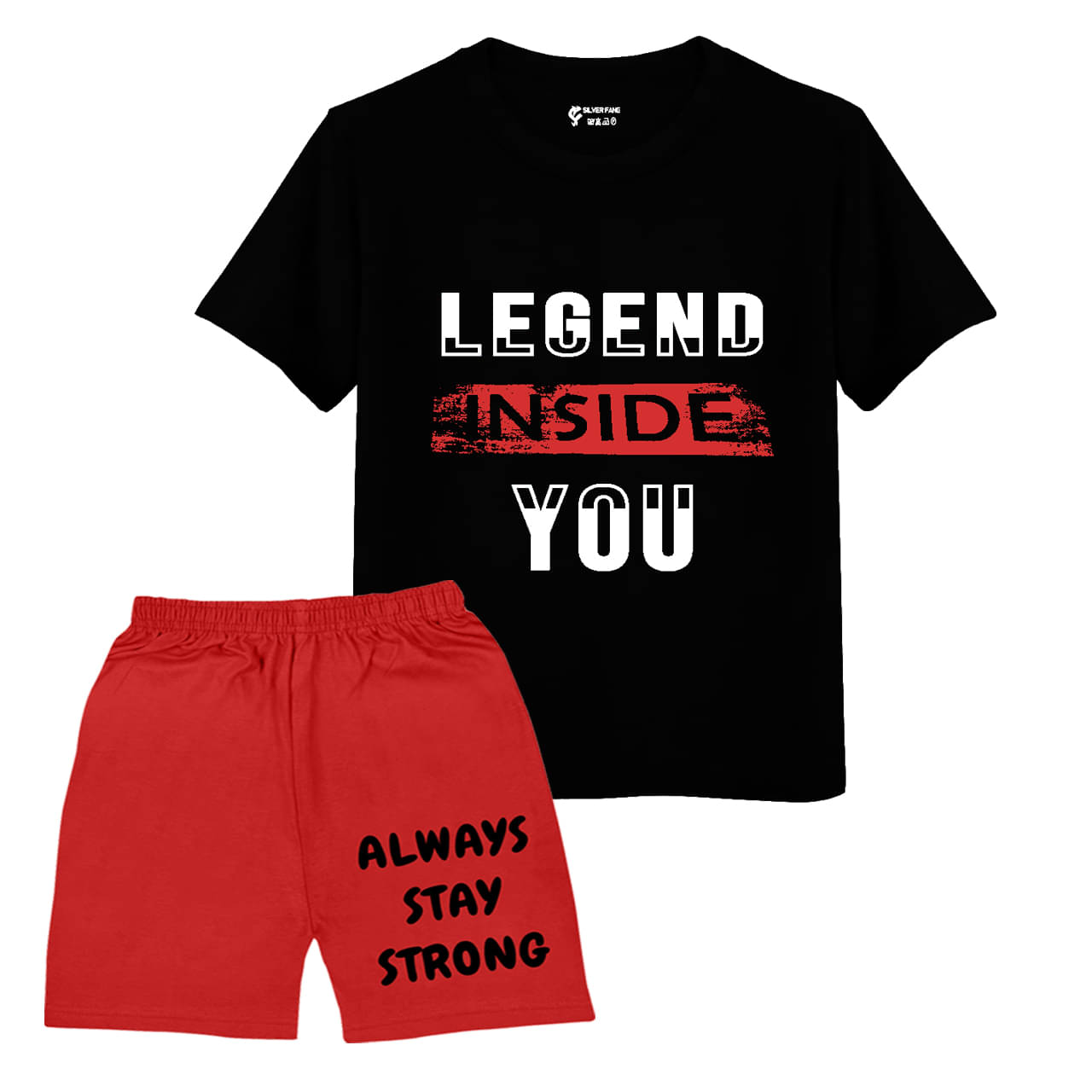     			SILVER FANG Pack of 1 Boys Cotton T-Shirt & Shorts Set ( Black )