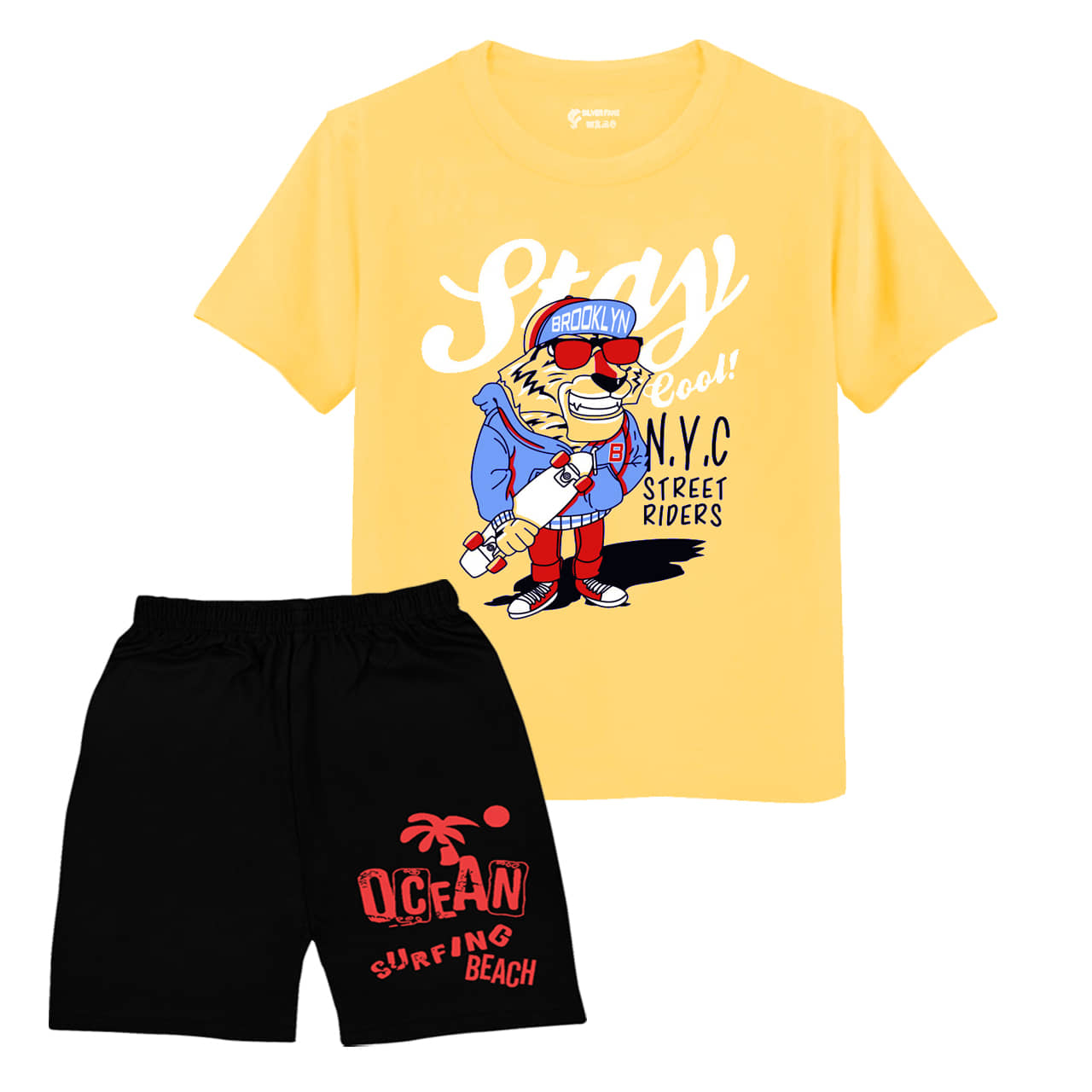 SILVER FANG Pack of 1 Boys Cotton T-Shirt & Shorts Set ( Yellow )