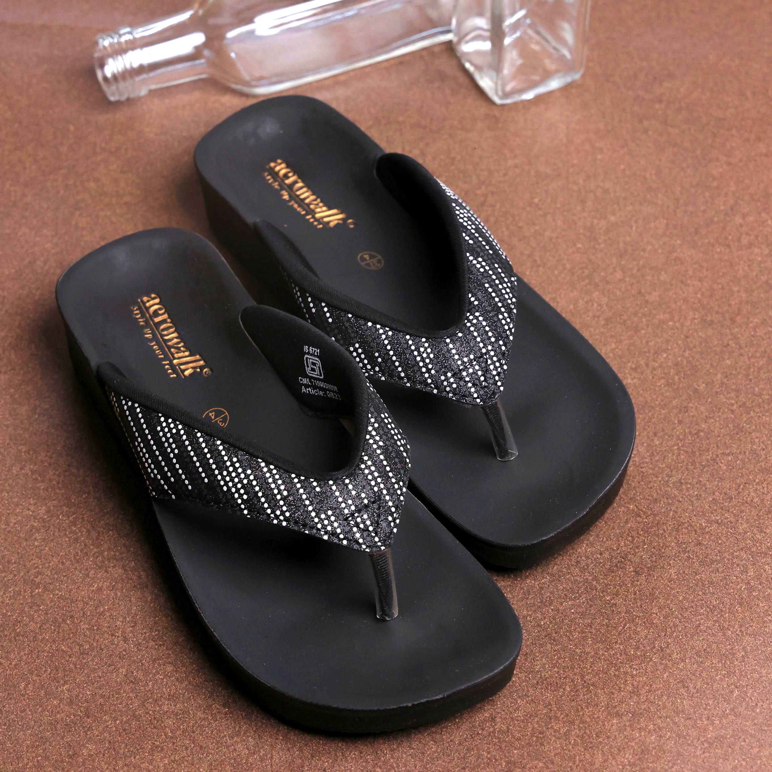     			Aerowalk Black Women's Leather Slipper