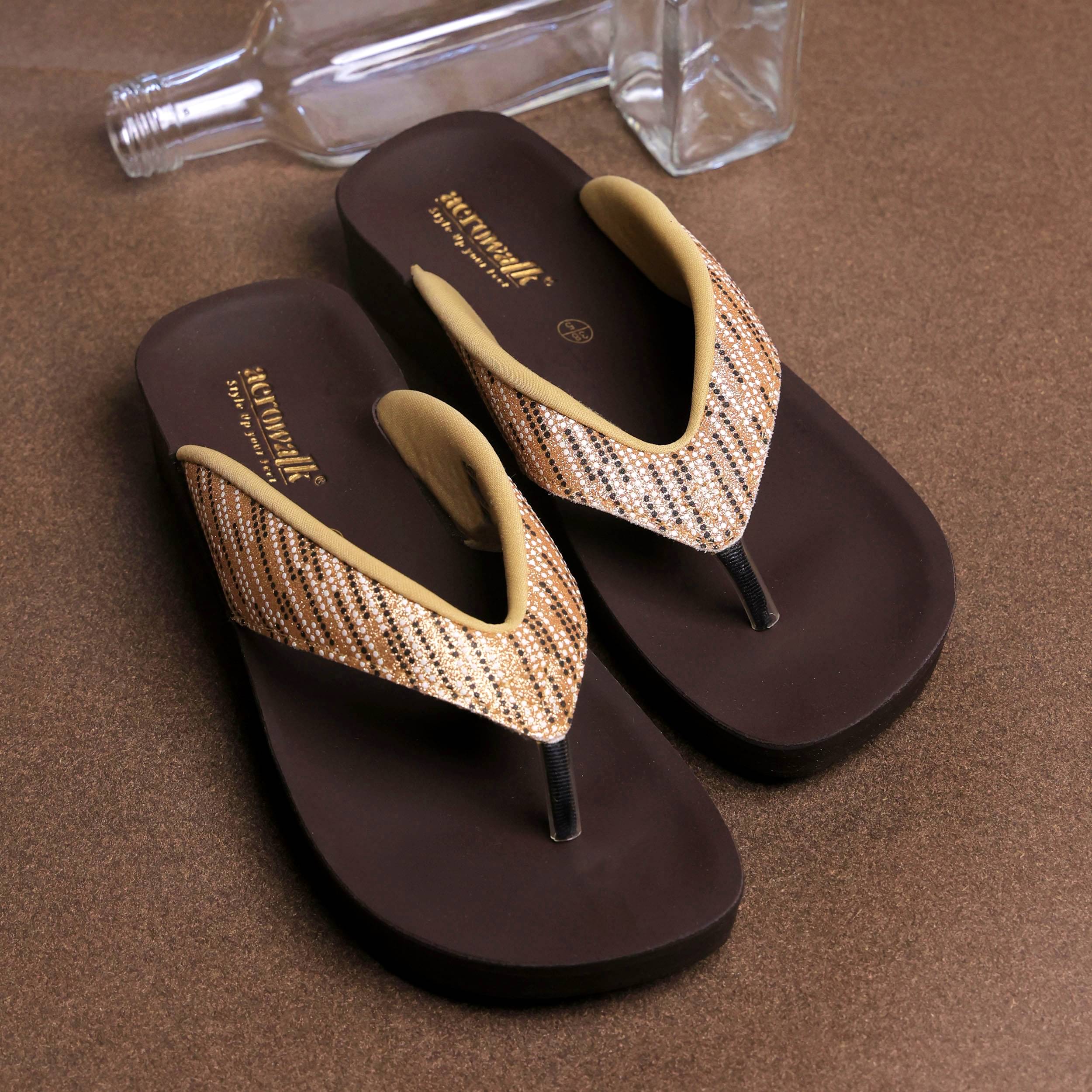 Aerowalk Gold Women's Leather Slipper Aerowalk Gold Women's Leather Slipper