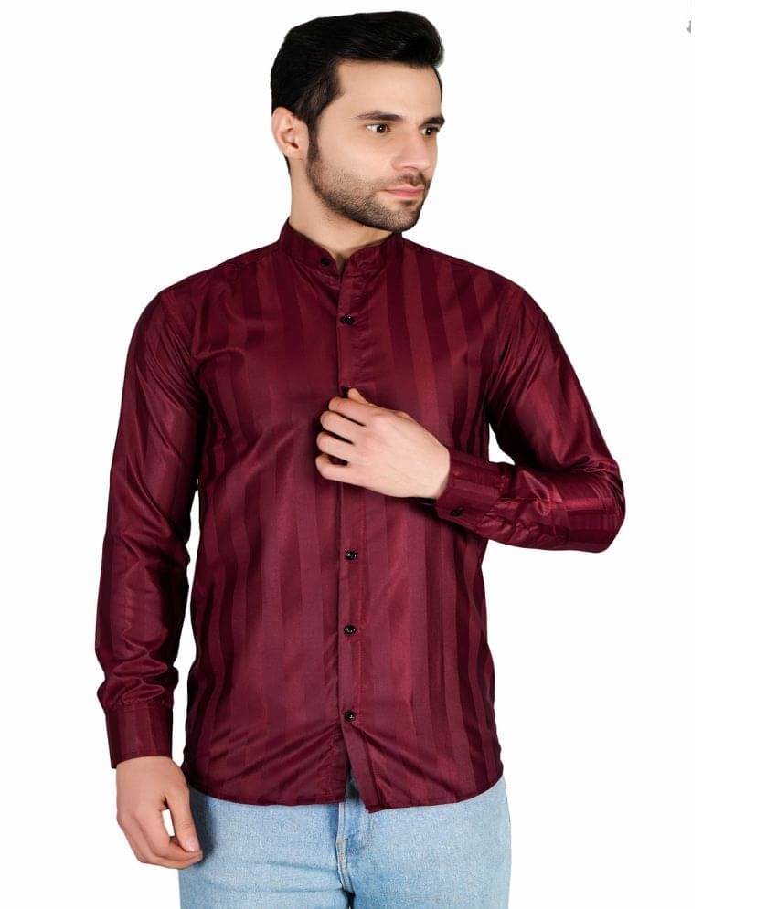 BOUGHT FIRST Satin Regular Fit Striped Full Sleeves Men's Casual Shirt - Maroon ( Pack of 1 ) BOUGHT FIRST Satin Regular Fit Striped Full Sleeves Men's Casual Shirt - Maroon ( Pack of 1 )