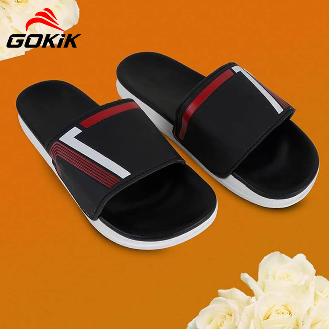     			Gokik Black Men's Slide Flip Flop