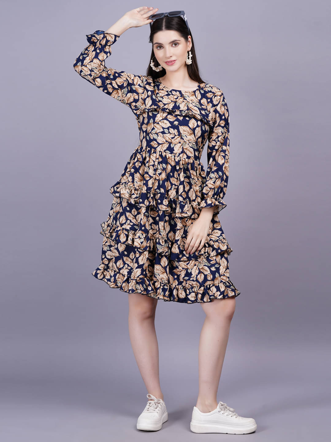 HIGHLIGHT FASHION EXPORT Women Rayon Printed Fit & Flare Dress ( Blue ) HIGHLIGHT FASHION EXPORT Women Rayon Printed Fit & Flare Dress ( Blue )
