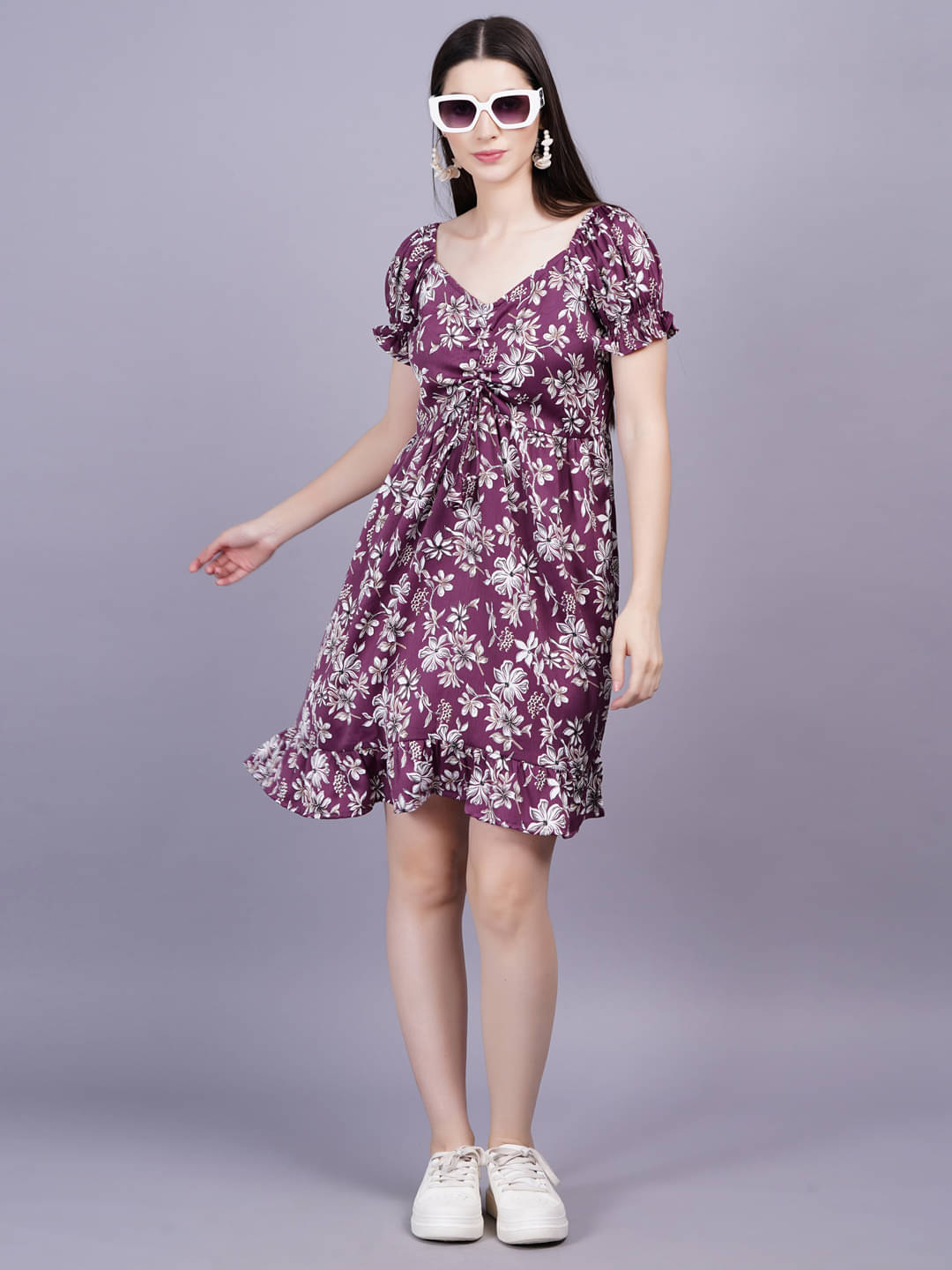 HIGHLIGHT FASHION EXPORT Women Rayon Printed Fit & Flare Dress ( Wine ) HIGHLIGHT FASHION EXPORT Women Rayon Printed Fit & Flare Dress ( Wine )