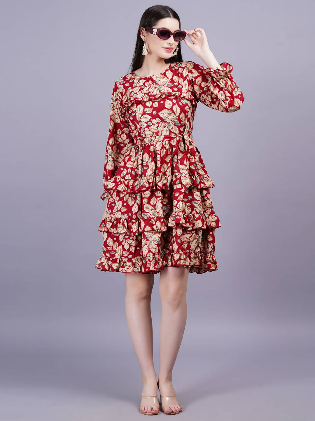     			HIGHLIGHT FASHION EXPORT Women Rayon Printed Fit & Flare Dress ( Red )