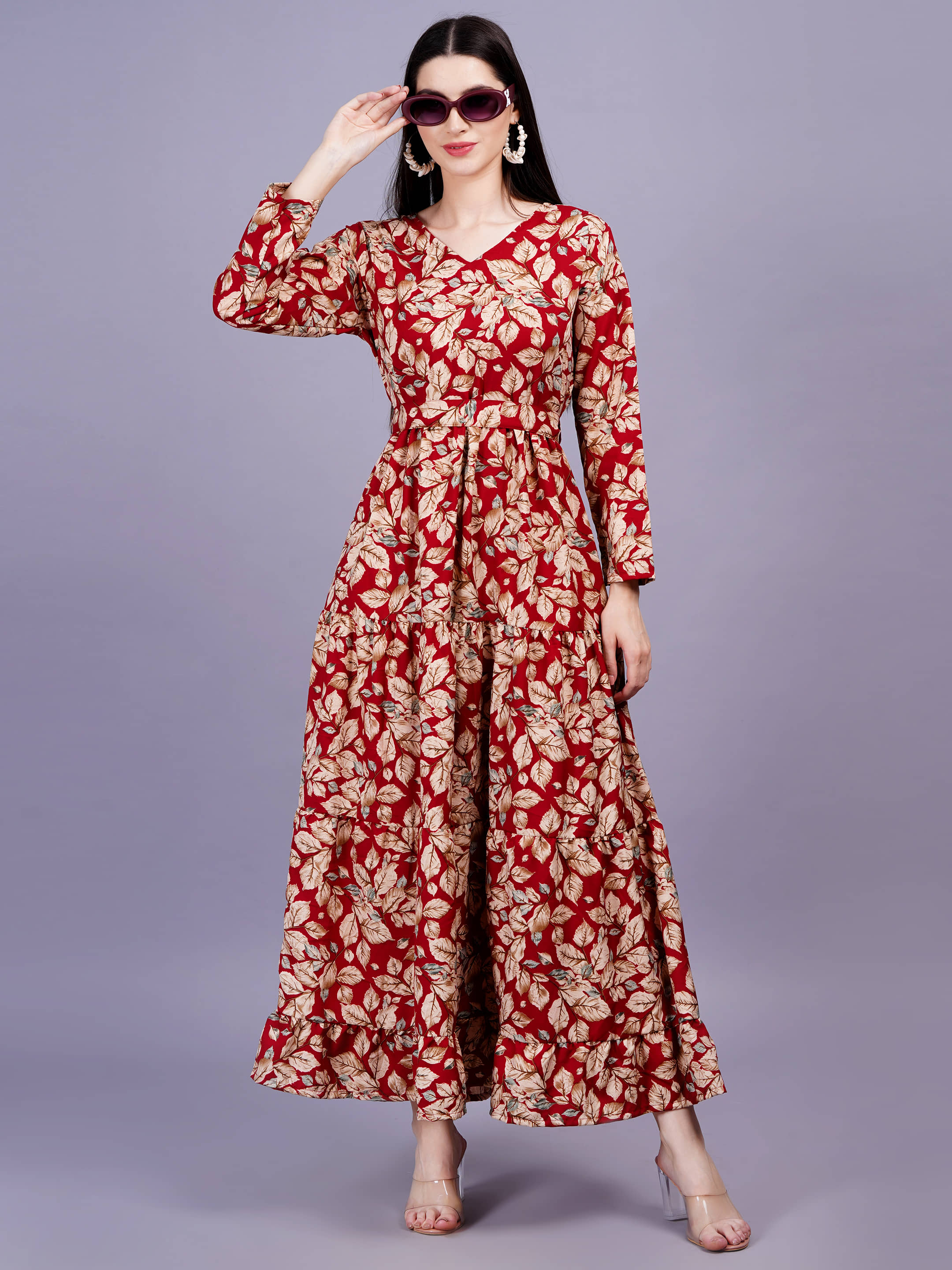 HIGHLIGHT FASHION EXPORT Women Rayon Printed Fit & Flare Dress ( Blue )