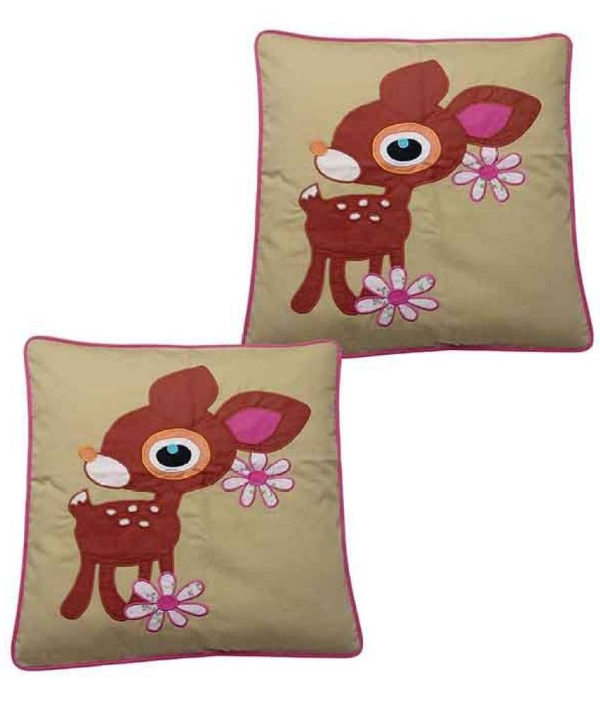     			HUGS N RUGS Set of 2 Cotton Animal Square Cushion Cover (40X40)cm - Brown