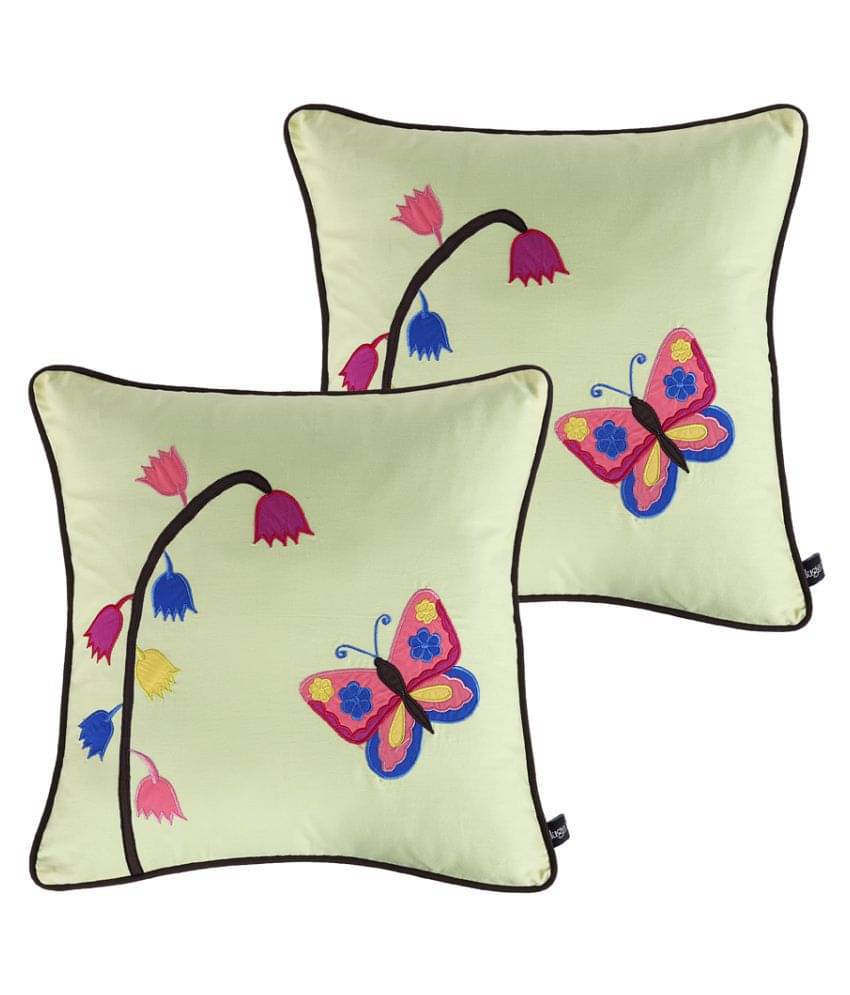    			HUGS N RUGS Set of 2 Cotton Floral Square Cushion Cover (40X40)cm - White