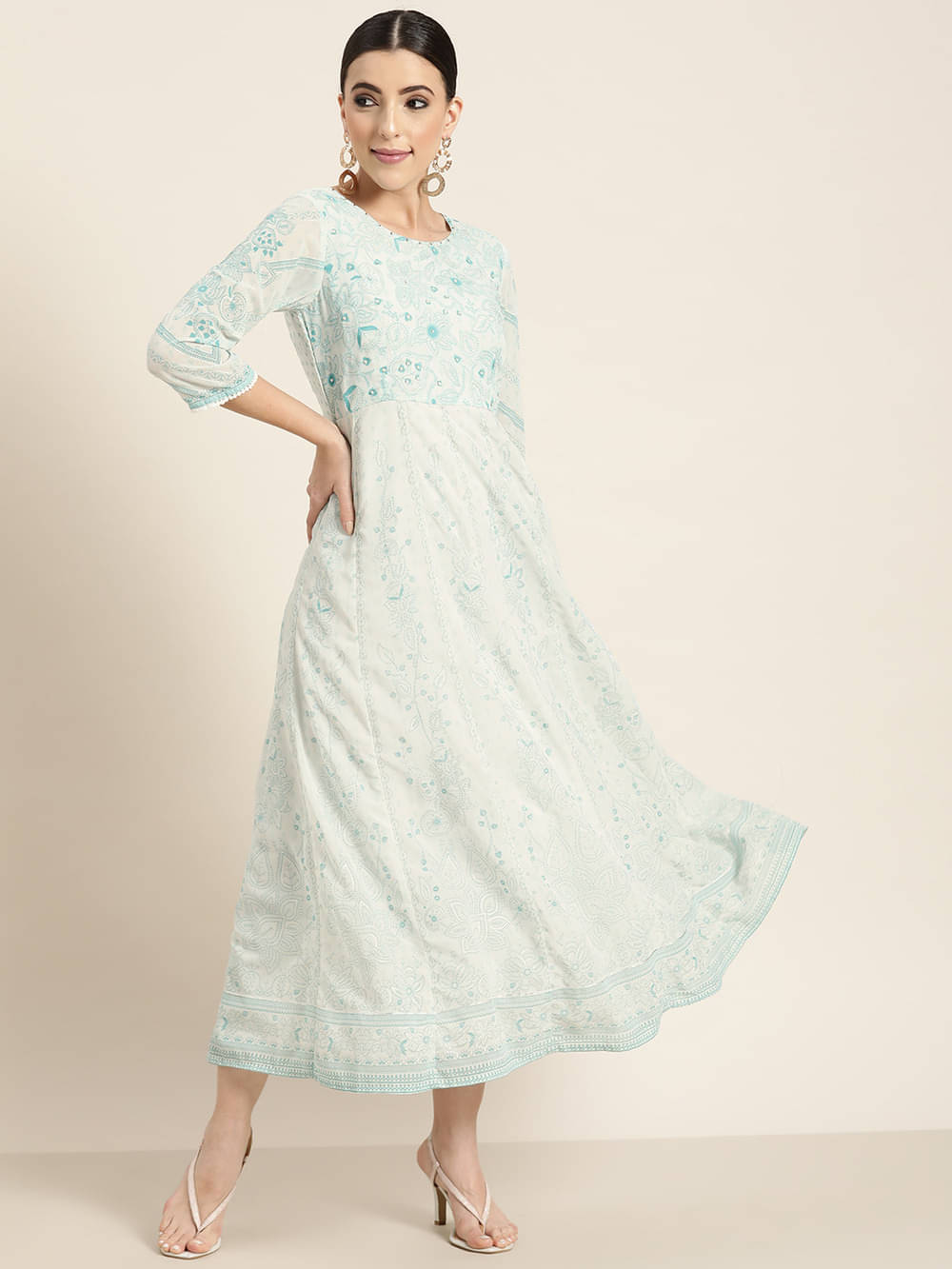 Juniper Georgette Printed Ankle Length Women's Fit & Flare Dress - Blue ( Pack of 1 )     			Juniper Georgette Printed Ankle Length Women's Fit & Flare Dress - Blue ( Pack of 1 )