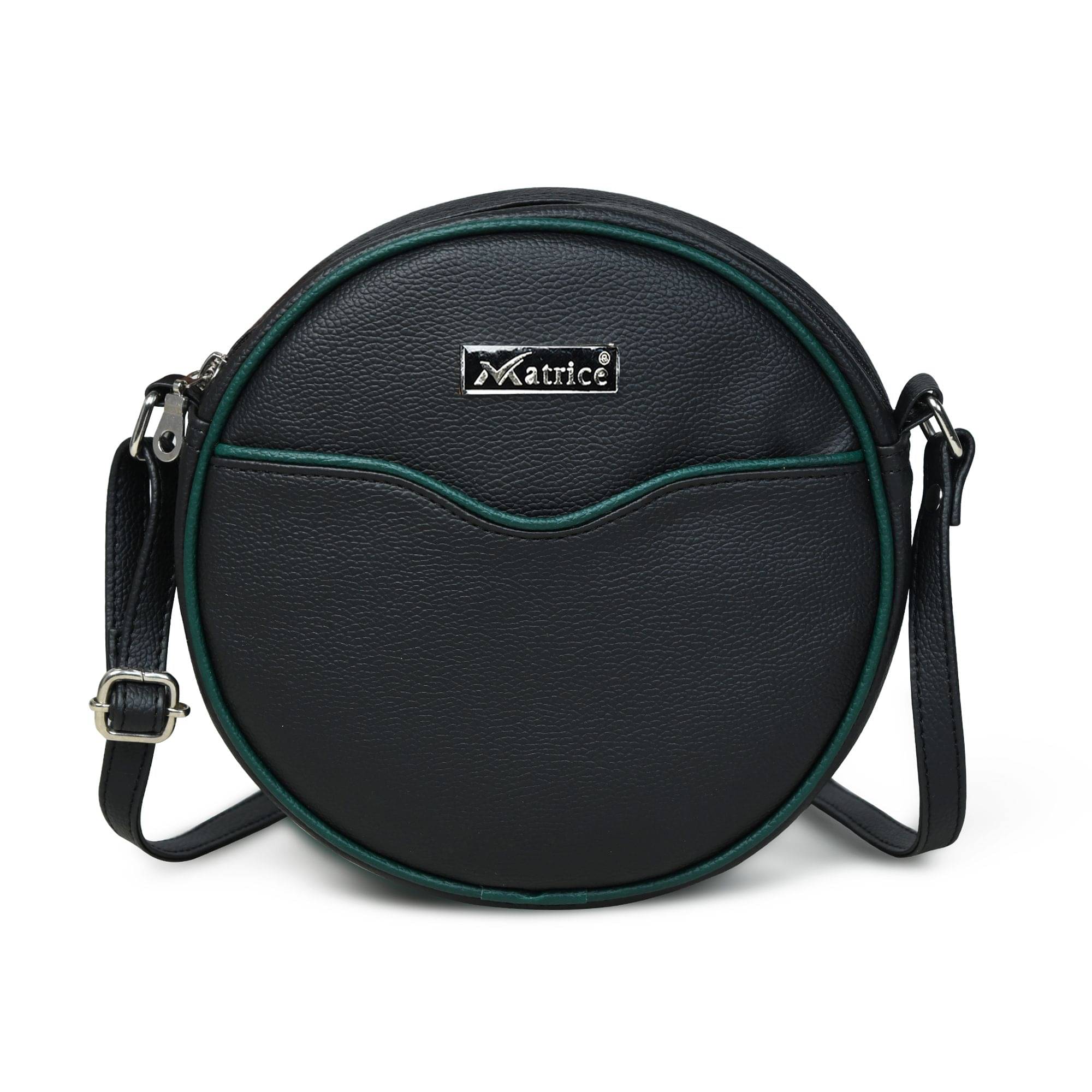     			MATRICE Black PU Sling Bag