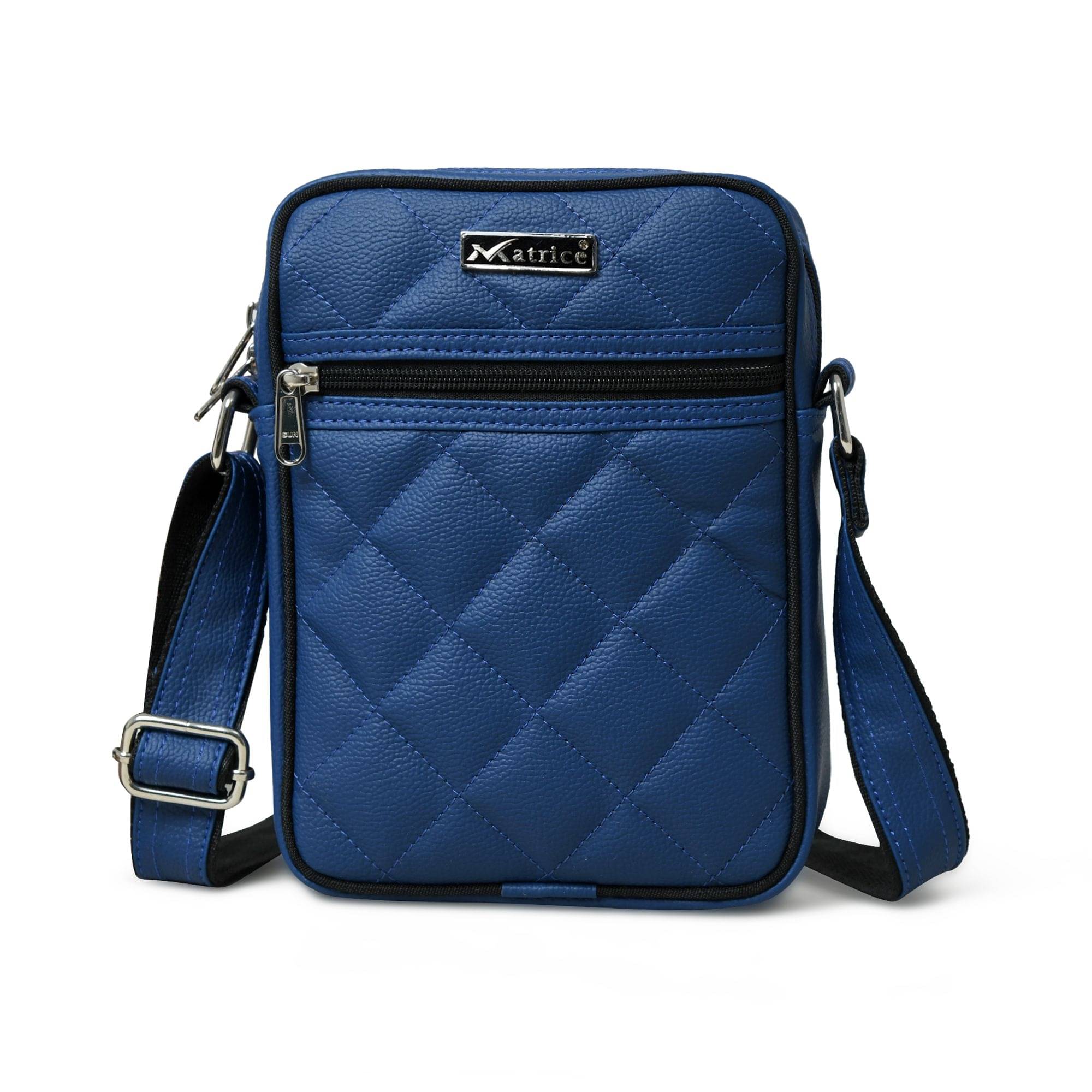     			MATRICE Blue PU Shoulder Bag