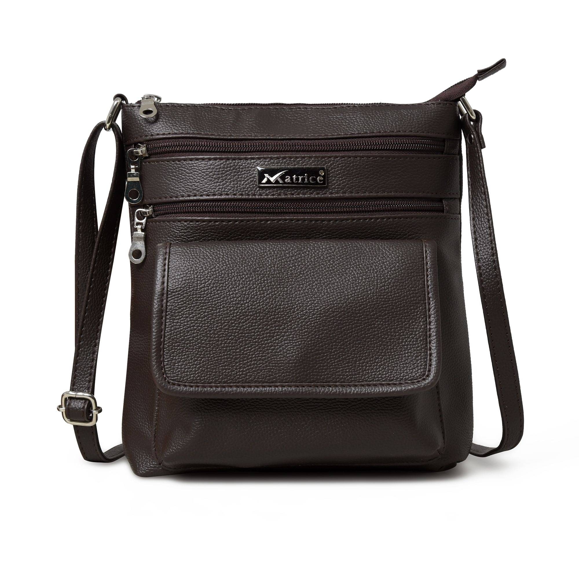     			MATRICE Brown PU Sling Bag