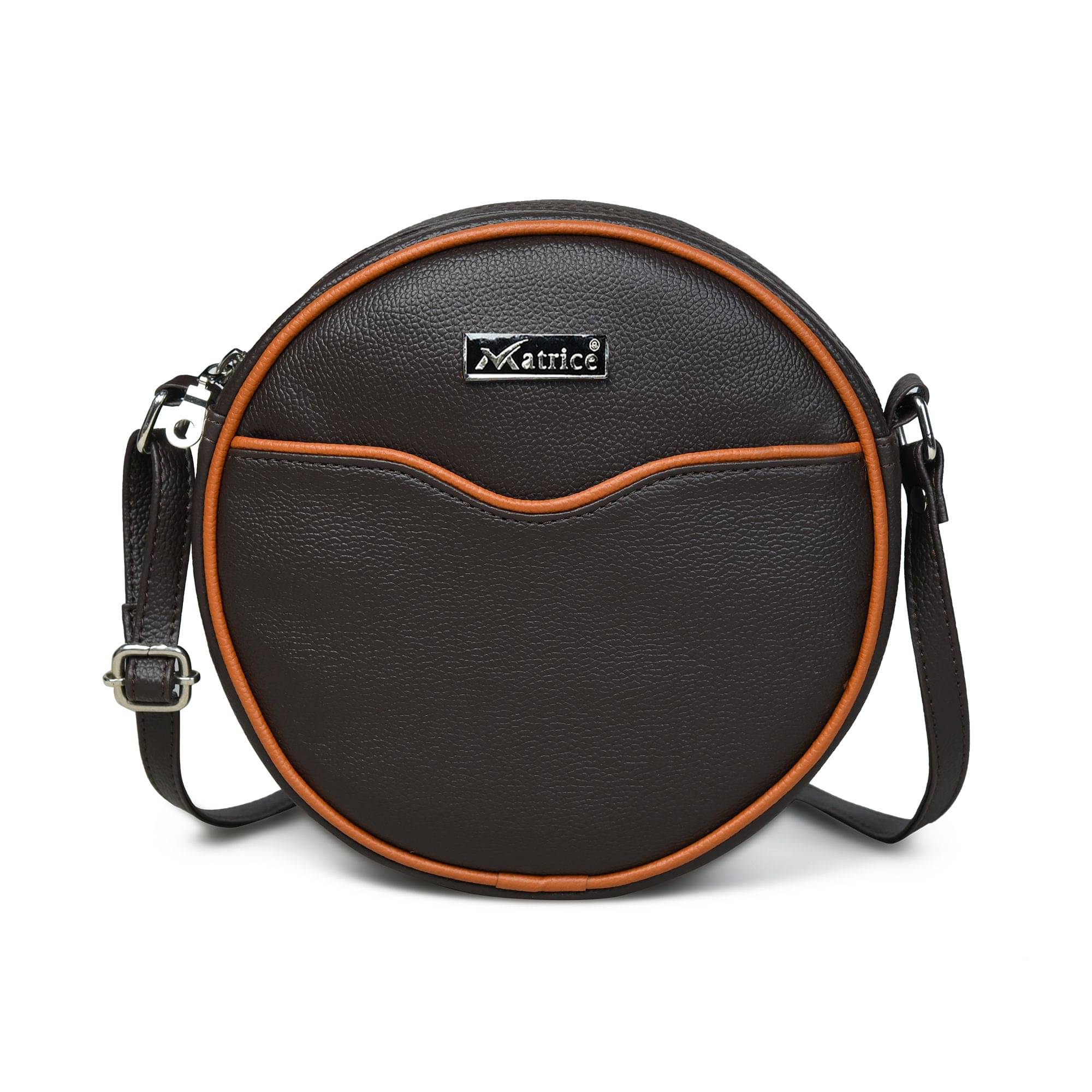     			MATRICE Brown PU Sling Bag