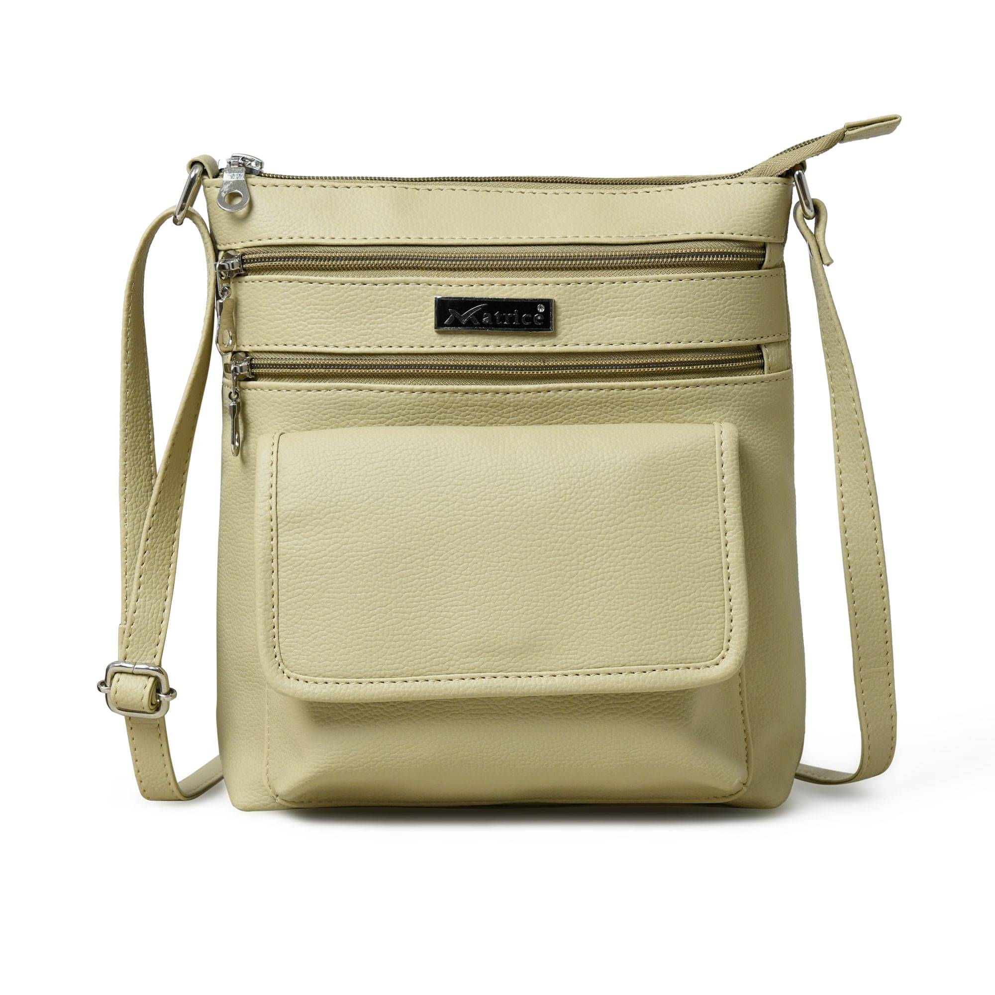     			MATRICE Cream PU Sling Bag