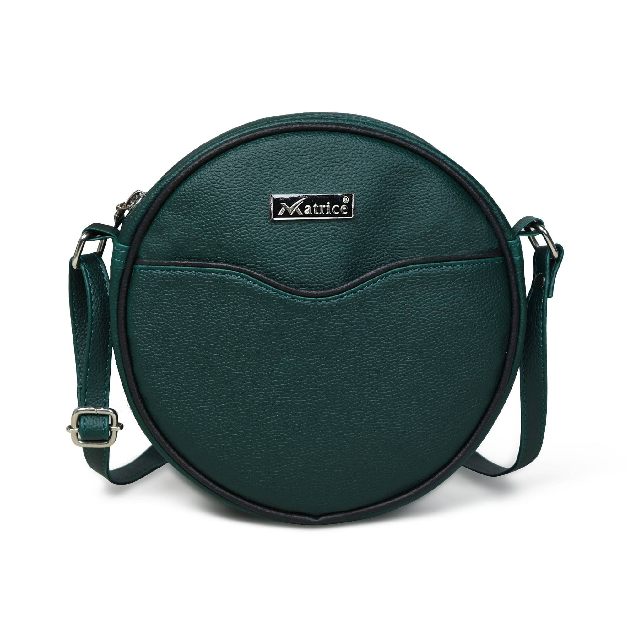     			MATRICE Green PU Sling Bag