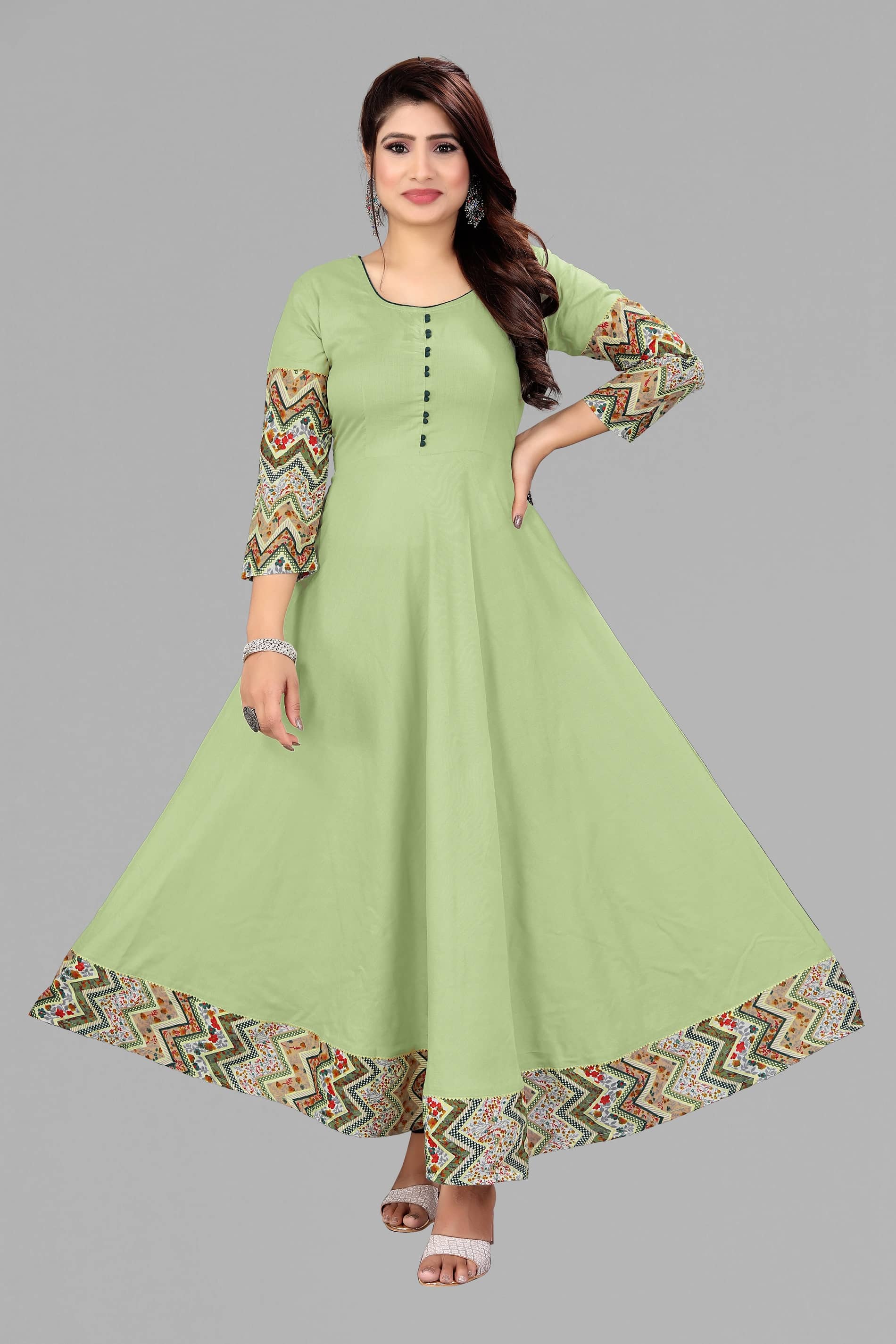 MEESORRA Rayon Printed Anarkali Women's Kurti - Lime Green ( Pack of 1 ) - Kurtis, Tunics | Buy online on ZillyBuy