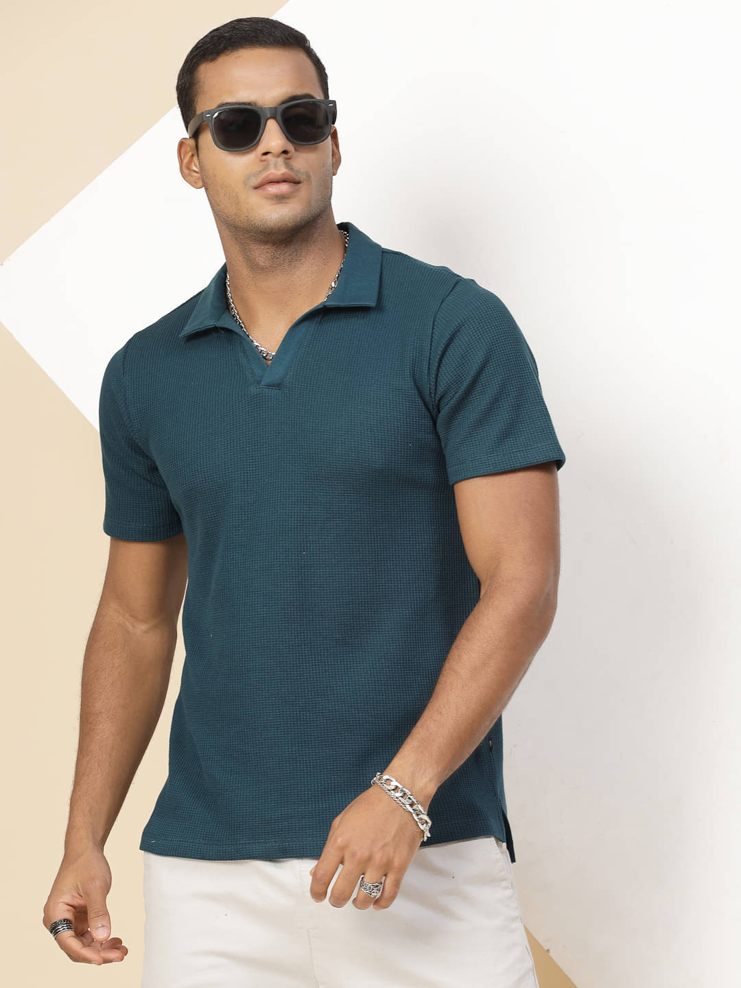     			Rigo Pack of 1 Cotton Slim Fit Self Design Half Sleeves Men's Polo T Shirt ( Green )