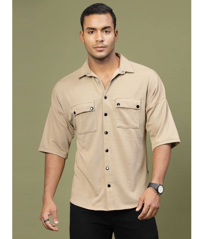 Rigo Polyester Oversized Fit Striped Half Sleeves Men's Casual Shirt - Beige ( Pack of 1 ) Rigo Polyester Oversized Fit Striped Half Sleeves Men's Casual Shirt - Beige ( Pack of 1 )
