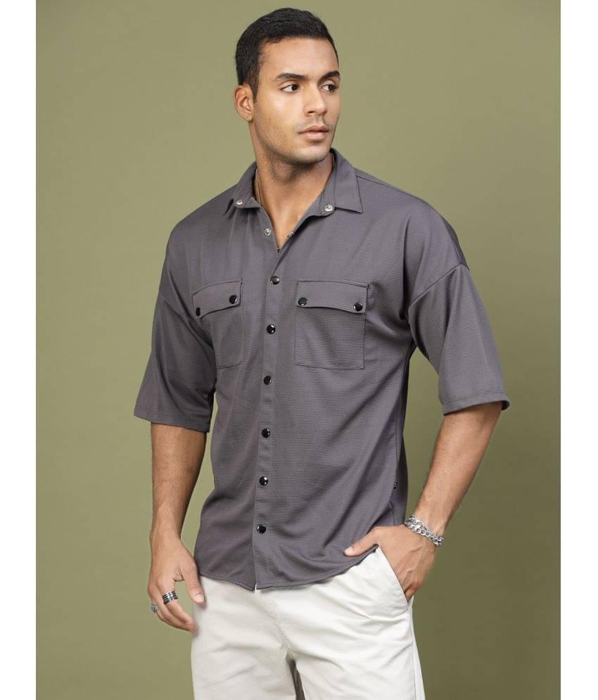     			Rigo Polyester Oversized Fit Striped Half Sleeves Men's Casual Shirt - Charcoal ( Pack of 1 )