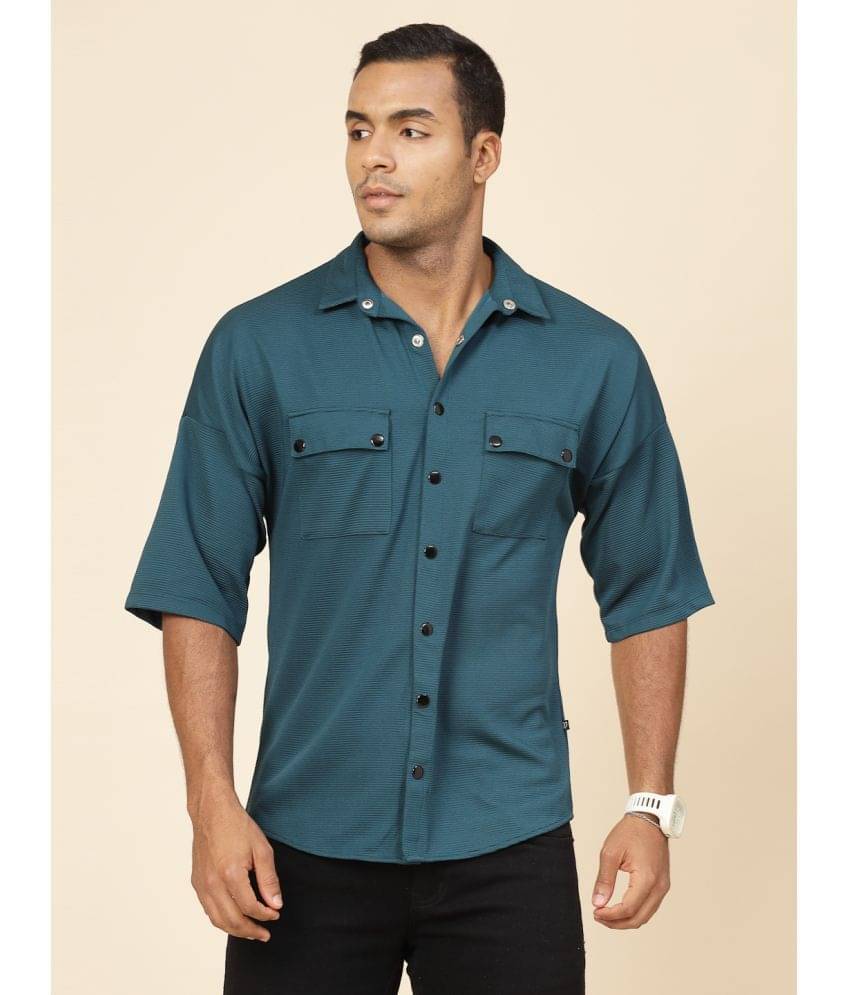 Rigo Polyester Oversized Fit Striped Half Sleeves Men's Casual Shirt - Teal ( Pack of 1 )     			Rigo Polyester Oversized Fit Striped Half Sleeves Men's Casual Shirt - Teal ( Pack of 1 )