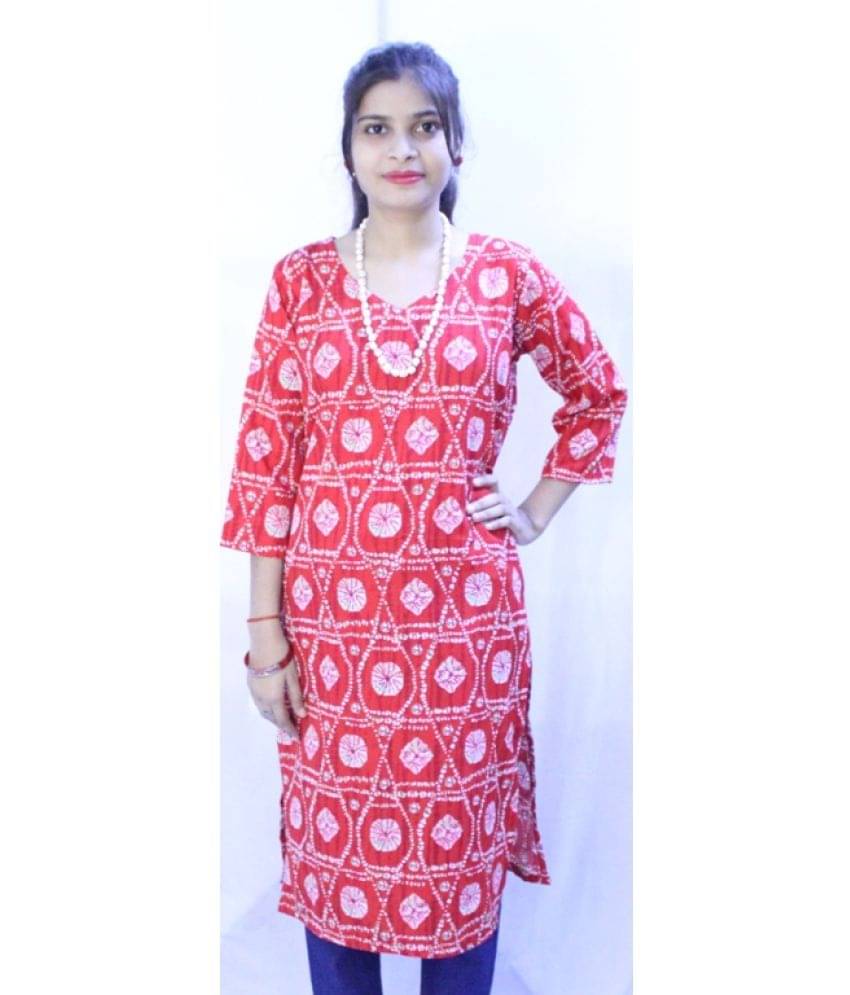     			Shubh paridhaan Pack of 1 Chanderi Printed Straight Women's Kurti - ( Red )