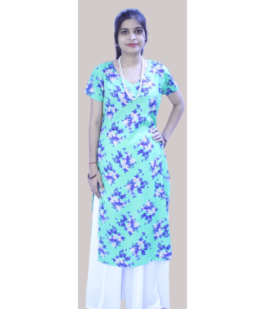 Shubh paridhaan Rayon Printed Straight Women's Kurti - Blue ( Pack of 1 ) Shubh paridhaan Rayon Printed Straight Women's Kurti - Blue ( Pack of 1 )