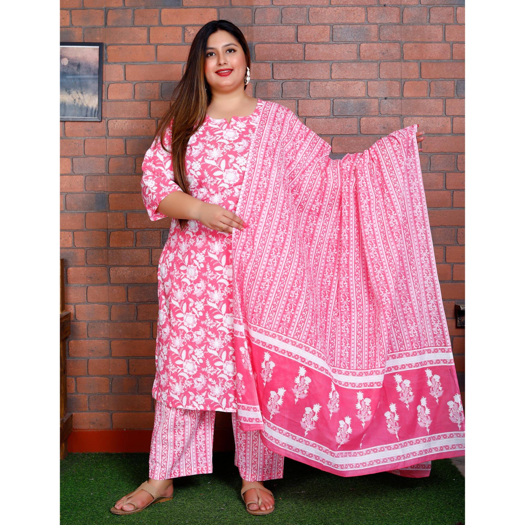     			Swasti Women Cotton Printed Straight Kurti With Palazzo ( Pink )