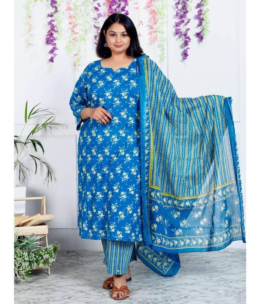     			Swasti Women Cotton Printed Straight Kurti With Palazzo ( Blue )