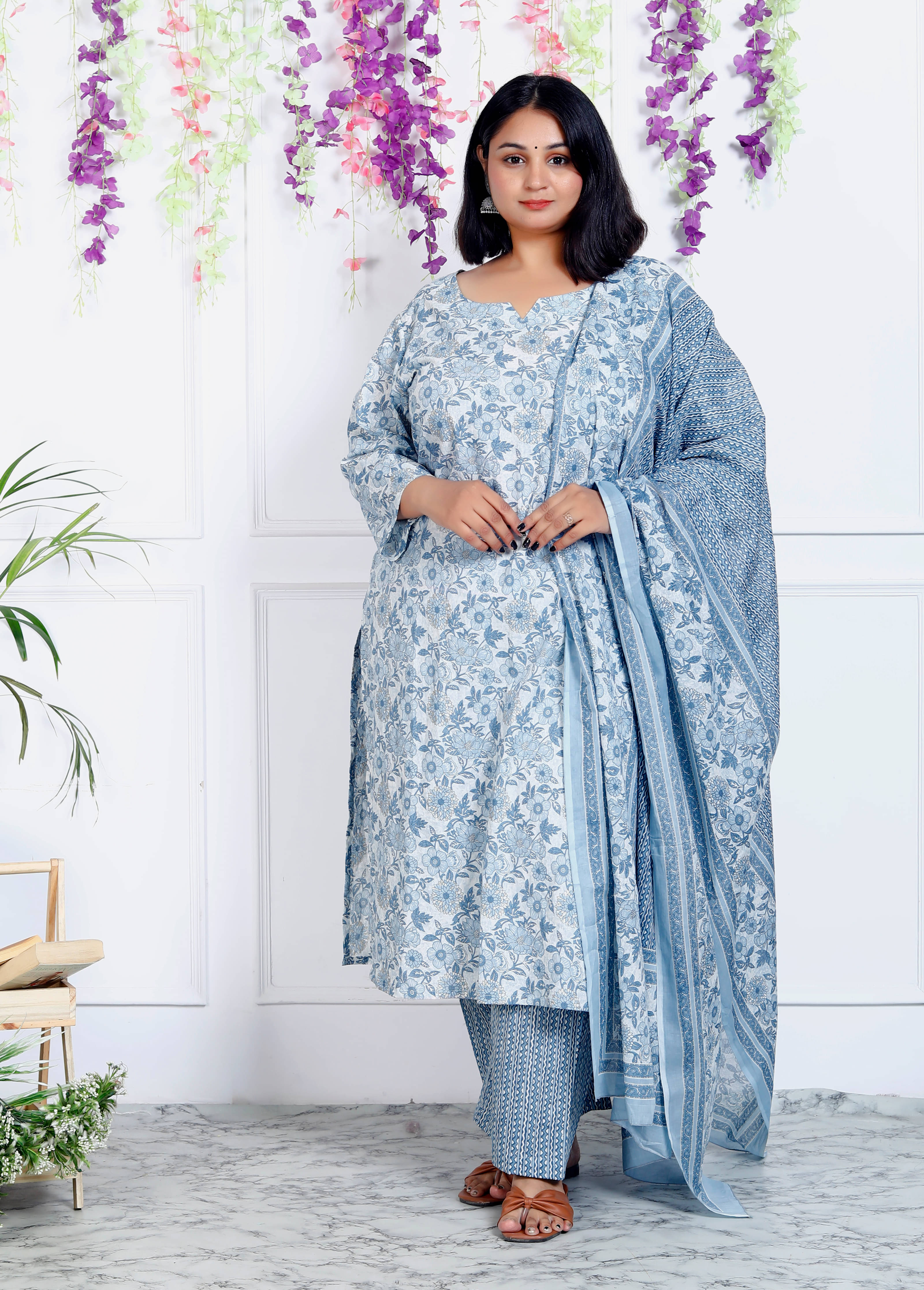 Swasti Women Cotton Printed Straight Kurti With Palazzo ( Grey Melange ) Swasti Women Cotton Printed Straight Kurti With Palazzo ( Grey Melange )