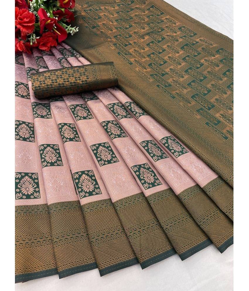     			A TO Z CART Banarasi Silk Solid Saree With Unstitched Blouse Piece ( Peach )