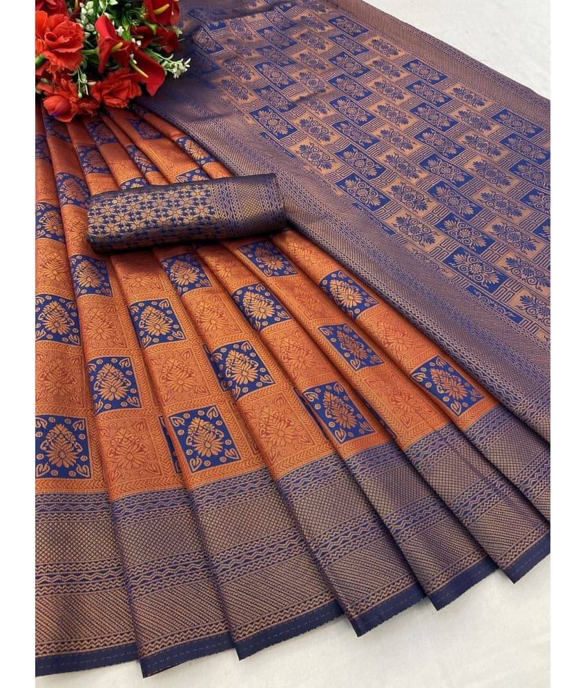 A TO Z CART Banarasi Silk Solid Saree With Unstitched Blouse Piece ( Orange ) A TO Z CART Banarasi Silk Solid Saree With Unstitched Blouse Piece ( Orange )