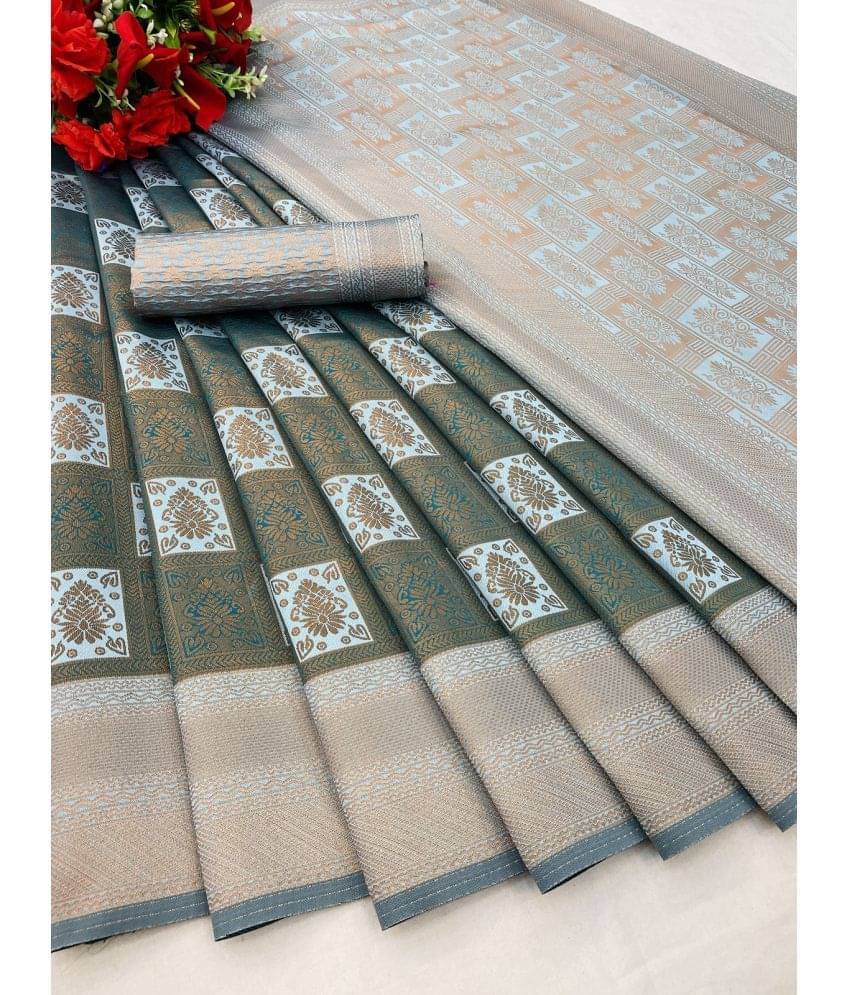 A TO Z CART Banarasi Silk Solid Saree With Unstitched Blouse Piece ( Rama ) A TO Z CART Banarasi Silk Solid Saree With Unstitched Blouse Piece ( Rama )