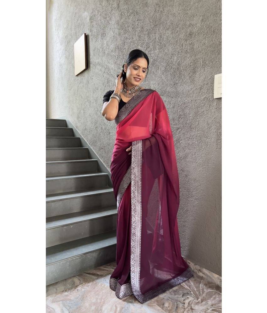 A TO Z CART Georgette Solid Saree With Unstitched Blouse Piece ( Purple ) A TO Z CART Georgette Solid Saree With Unstitched Blouse Piece ( Purple )