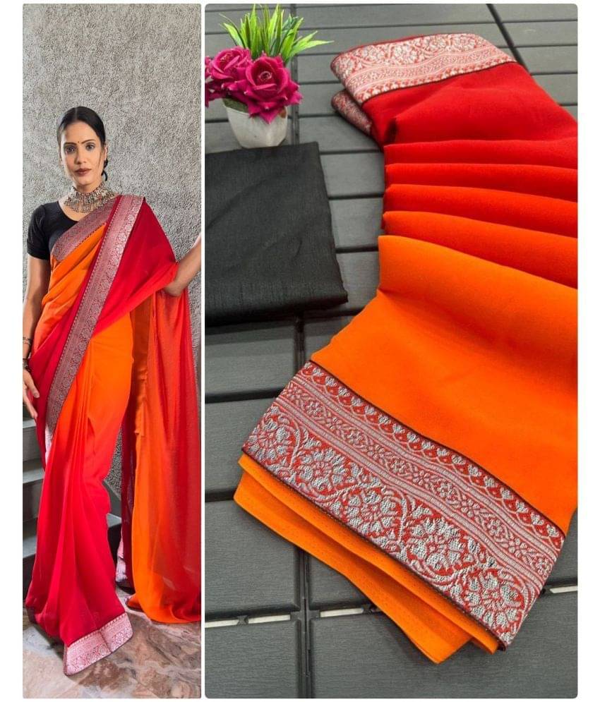 A TO Z CART Georgette Solid Saree With Unstitched Blouse Piece ( Red ) A TO Z CART Georgette Solid Saree With Unstitched Blouse Piece ( Red )