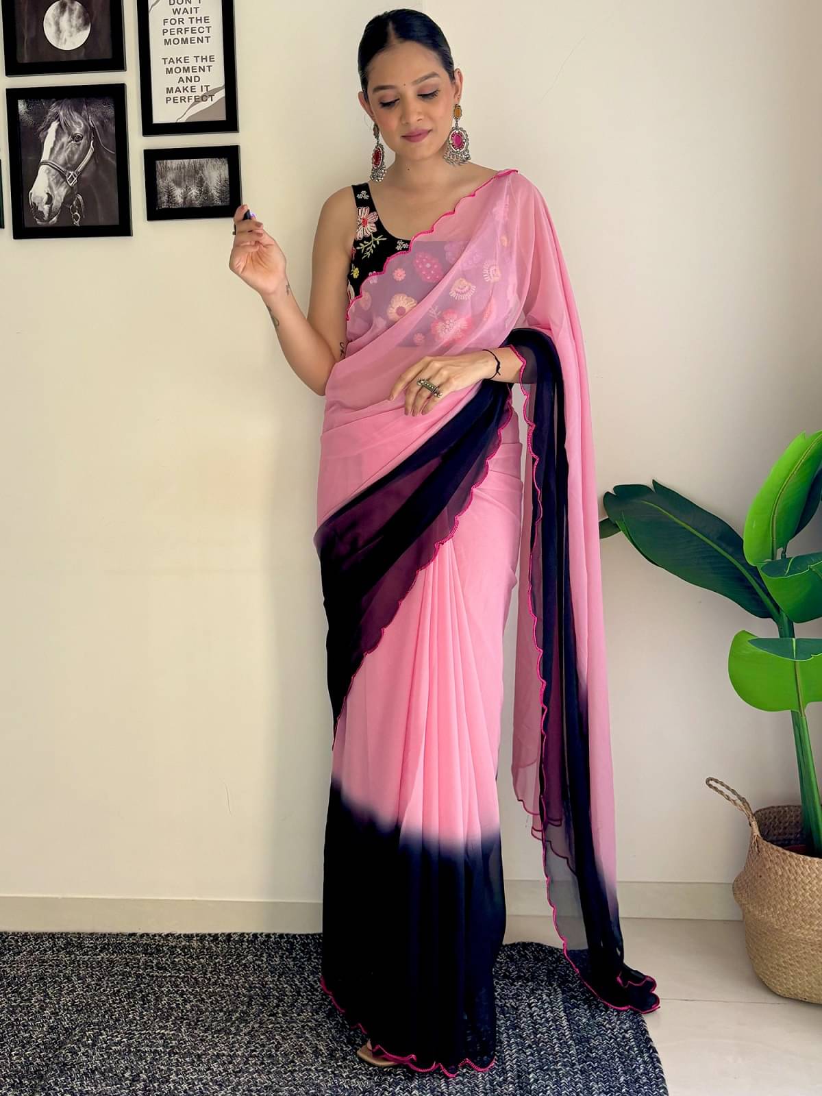     			A TO Z CART Georgette Solid Saree With Unstitched Blouse Piece ( Peach )