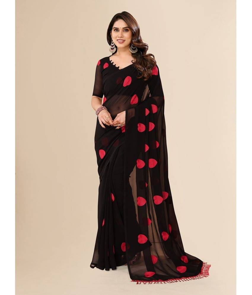 ANAND SAREES Georgette Embroidered Saree With Unstitched Blouse Piece ( Black ) ANAND SAREES Georgette Embroidered Saree With Unstitched Blouse Piece ( Black )