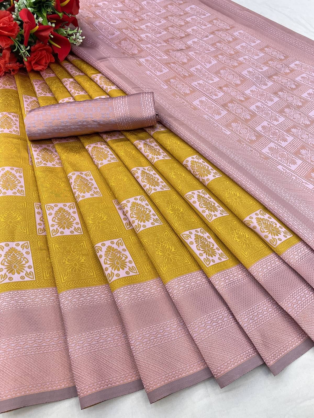 Aika Banarasi Silk Solid Saree With Unstitched Blouse Piece ( Mustard ) Aika Banarasi Silk Solid Saree With Unstitched Blouse Piece ( Mustard )