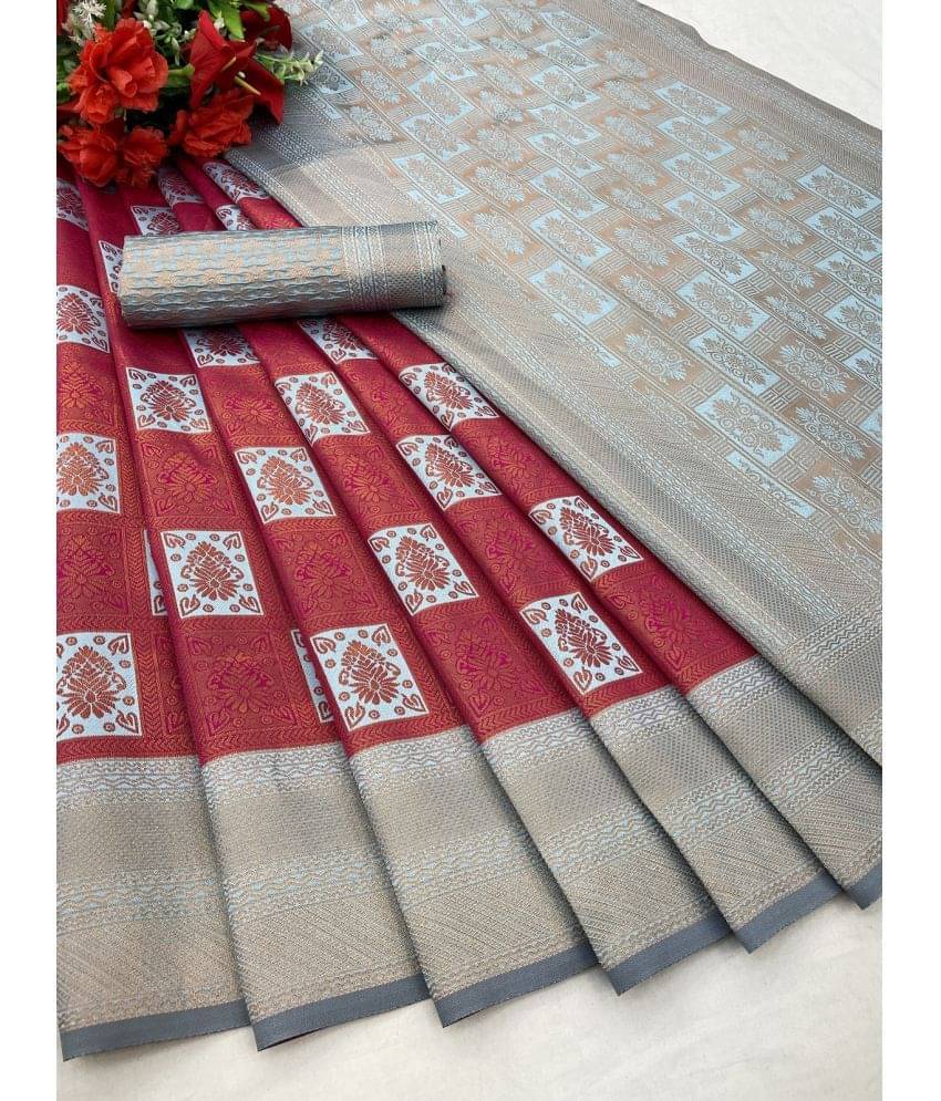 Aika Banarasi Silk Solid Saree With Unstitched Blouse Piece ( Red ) Aika Banarasi Silk Solid Saree With Unstitched Blouse Piece ( Red )