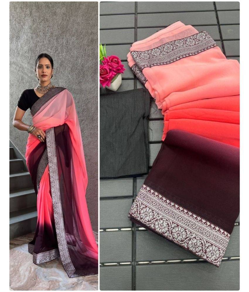 Aika Georgette Solid Saree With Unstitched Blouse Piece ( Fluorescent Pink ) Aika Georgette Solid Saree With Unstitched Blouse Piece ( Fluorescent Pink )