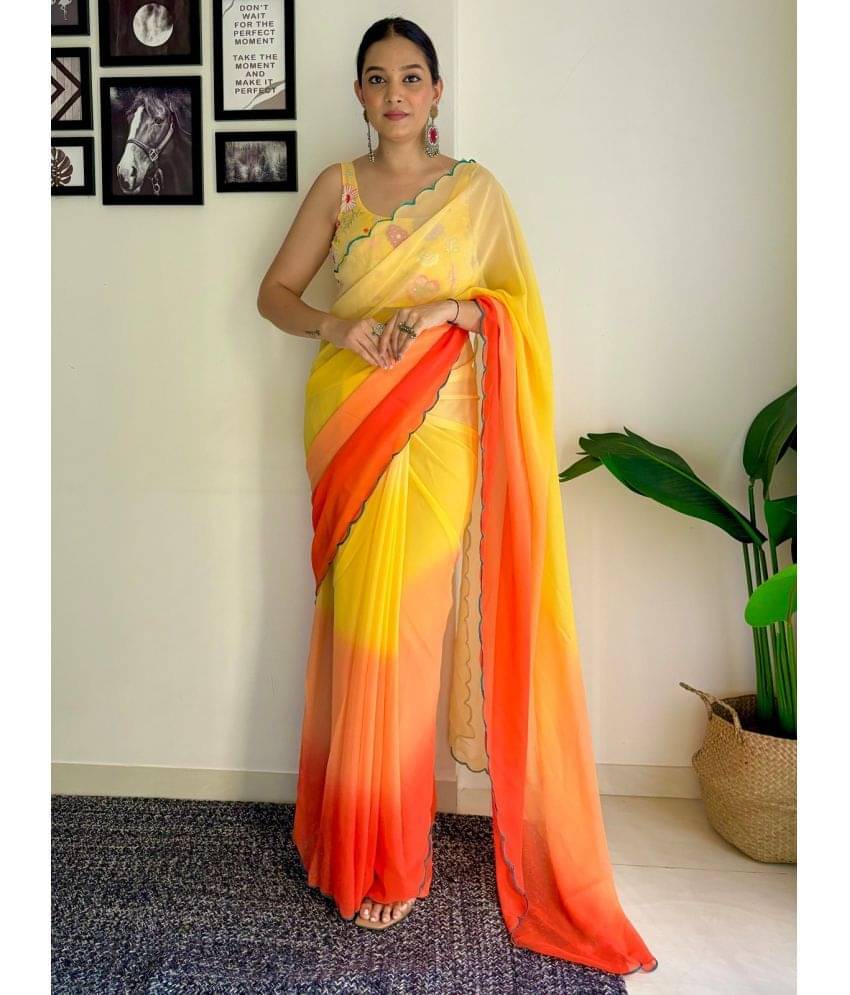 Aika Georgette Solid Saree With Unstitched Blouse Piece ( Orange ) Aika Georgette Solid Saree With Unstitched Blouse Piece ( Orange )