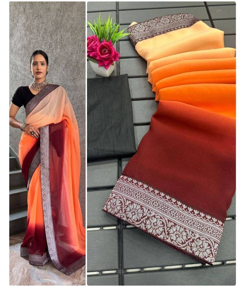 Aika Georgette Solid Saree With Unstitched Blouse Piece ( Orange ) Aika Georgette Solid Saree With Unstitched Blouse Piece ( Orange )