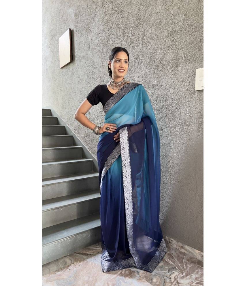 Aika Georgette Solid Saree With Unstitched Blouse Piece ( Blue ) Aika Georgette Solid Saree With Unstitched Blouse Piece ( Blue )