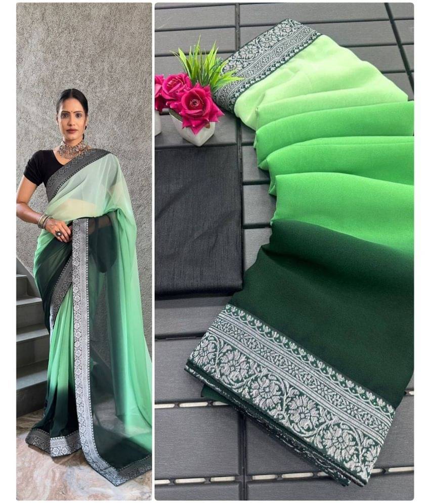     			Aika Georgette Solid Saree With Unstitched Blouse Piece ( Green )